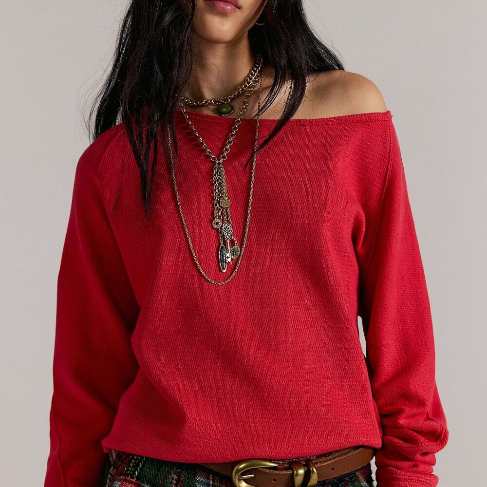 Free People We The Free Jess Long Sleeve in Red, Size S, NWT